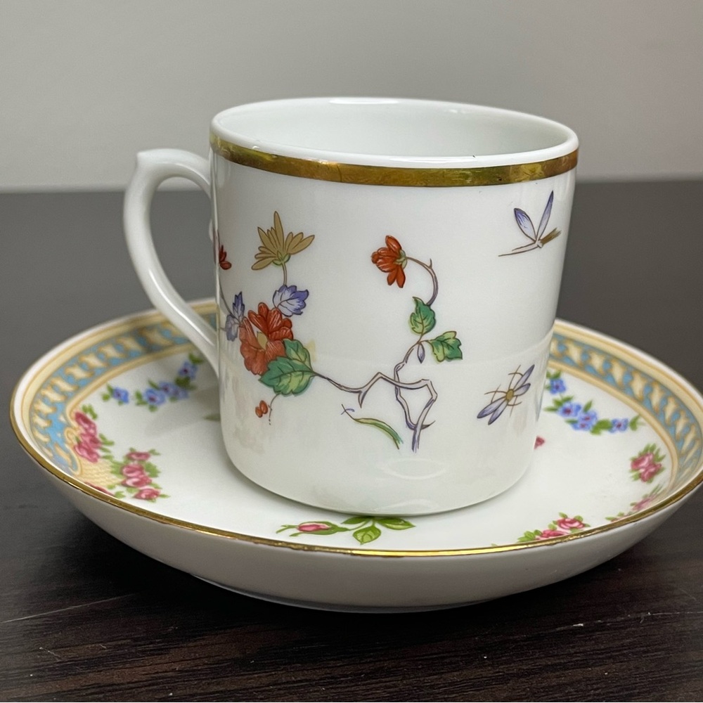 Floral Porcelain Vista Alegre Demitasse and Crown Bavaria Saucer Set